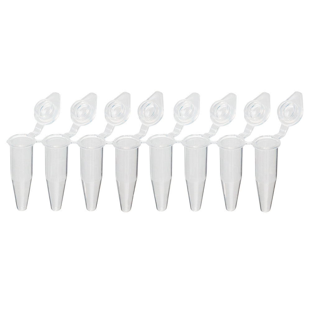 Globe Scientific QuickSnap 0.2mL 8-Strip Tubes, with Individually-Attached Dome Caps, Clear 